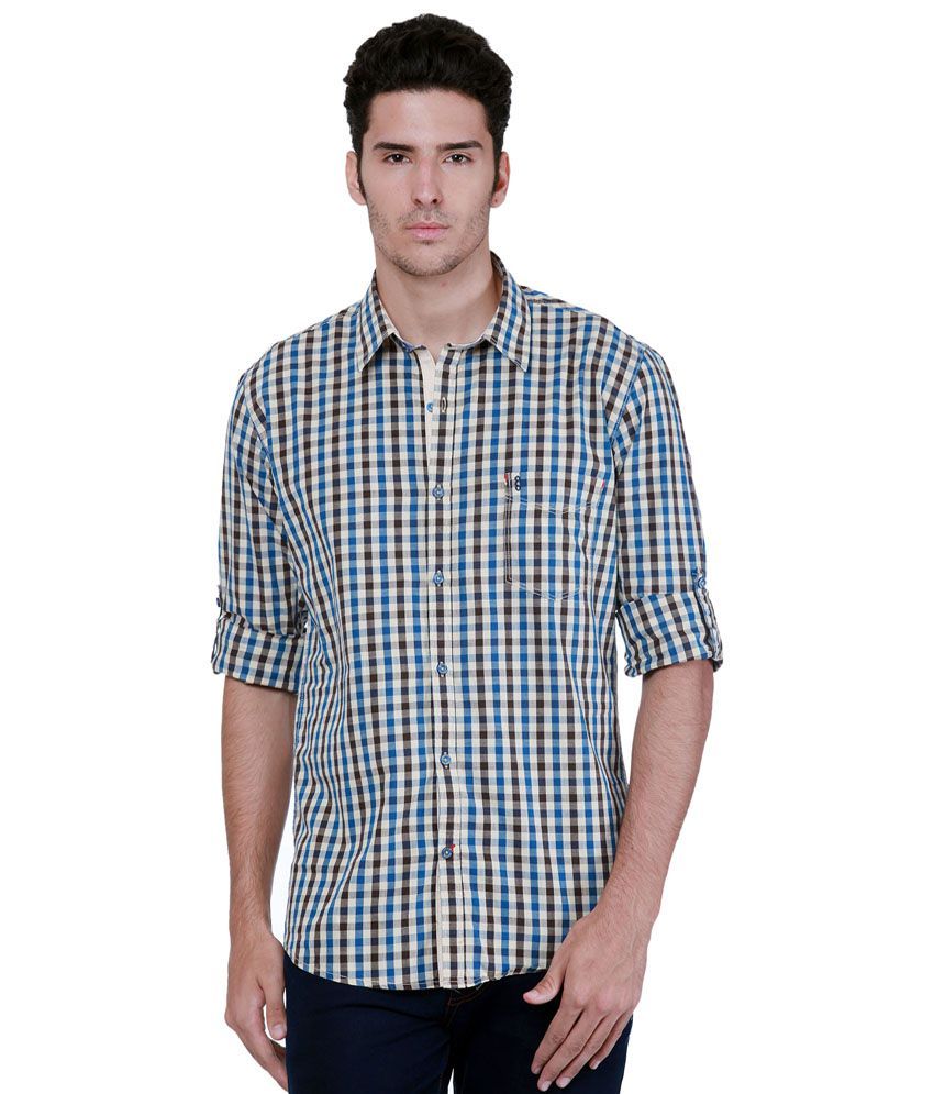 Grasim Blue & Brown Checkered Full Sleeve Casual Shirt for Men - Buy ...