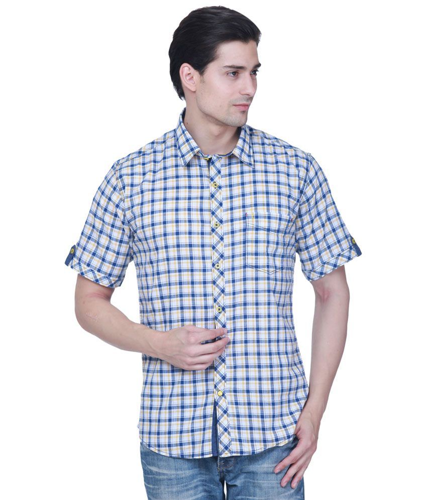 Grasim Stylish Blue & Yellow Checkered Half Sleeve Casual Shirt for Men ...