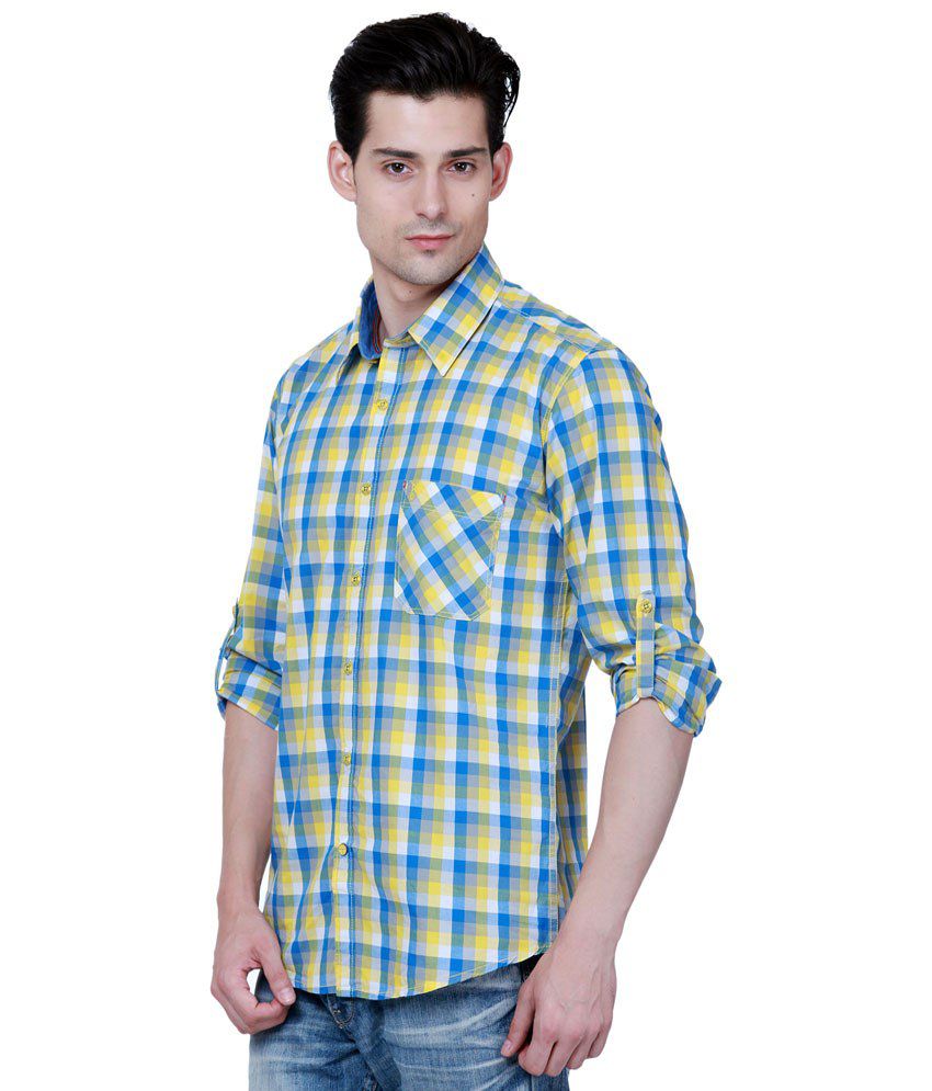 Grasim Stylish Blue & Yellow Checkered Full Sleeve Casual Shirt for Men ...