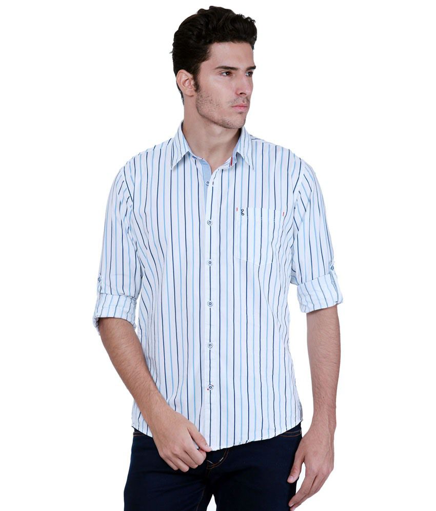 Grasim White & Blue Striped Full Sleeve Casual Shirt for Men - Buy ...