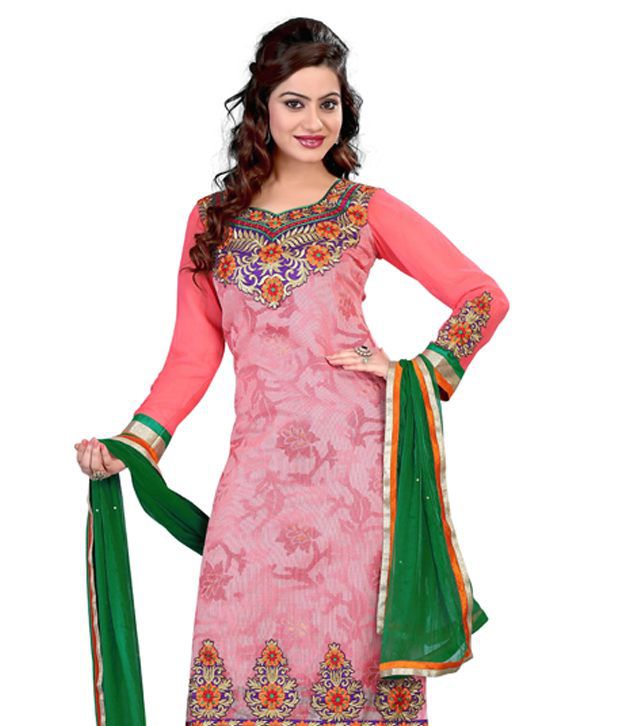 teeya creation Pink Faux Georgette Semi Stitched Dress Material - Buy ...