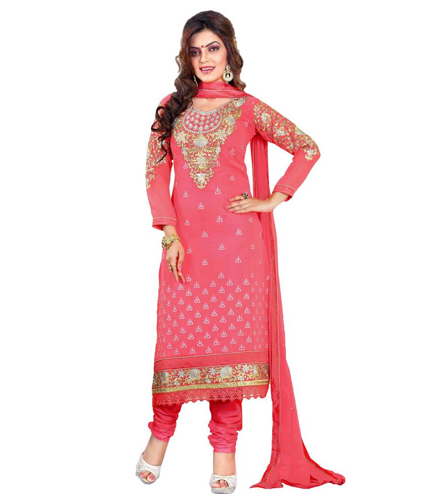 Teeya Creation Pink Faux Georgette Semi Stitched Dress Material - Buy ...