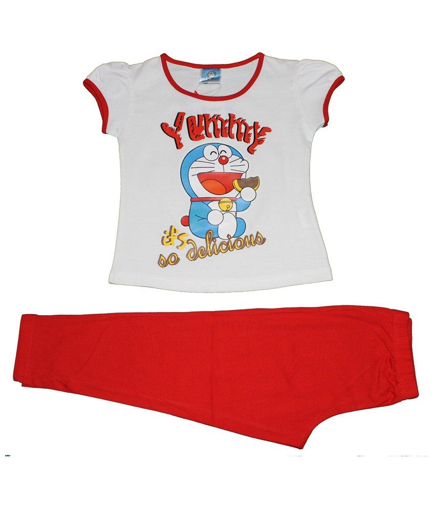 Doraemon White And Red Yummy Its Delicious Night Suit For Girls Buy 6109