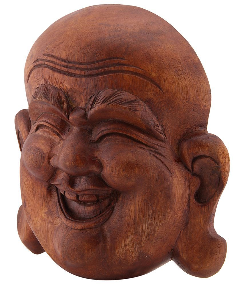 Furncoms Brown Wooden Happy Buddha Mask Religious Idols: Buy Furncoms ...