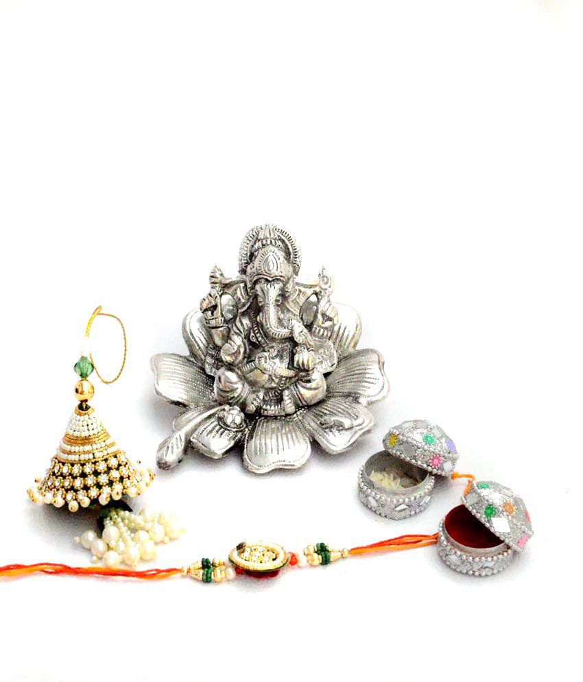     			eCraftIndia Rakhi Set with Metal Lord Ganesha & Roli-Tikka