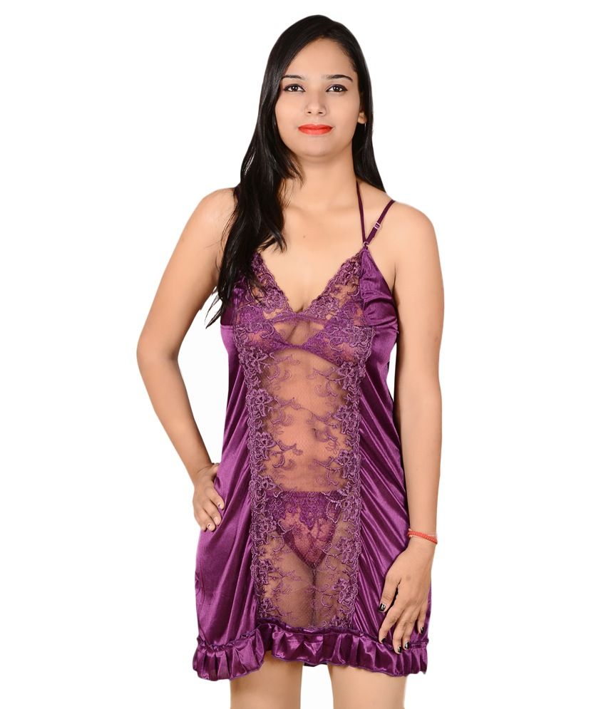 Buy Lyss Purple Satin And Net Nighty Set Online At Best Prices In India