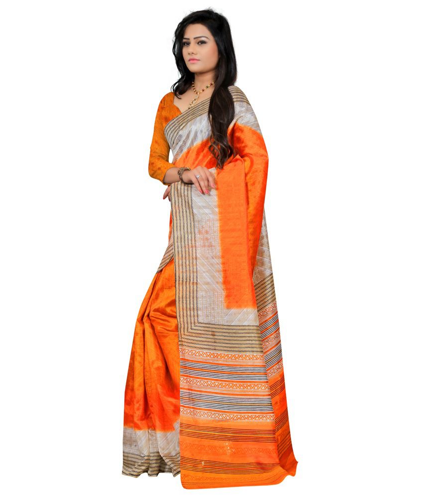 New Trendz Orange Bhagalpuri Silk Saree Buy New Trendz Orange Bhagalpuri Silk Saree Online At