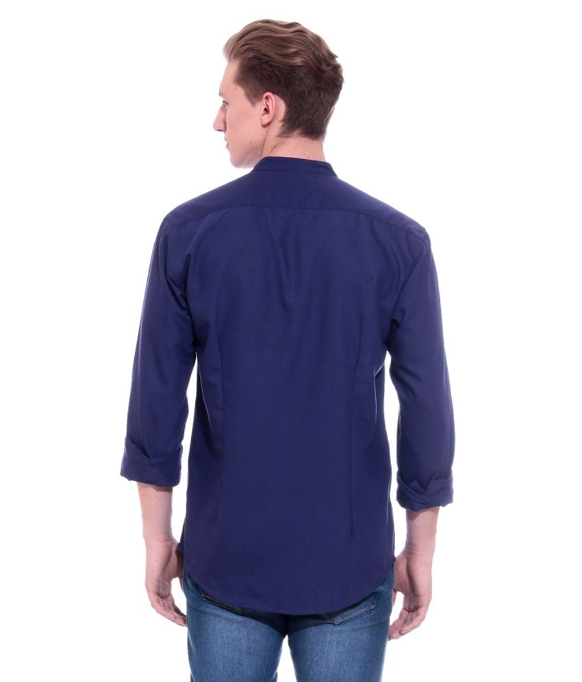 mandarin collar blue shirt