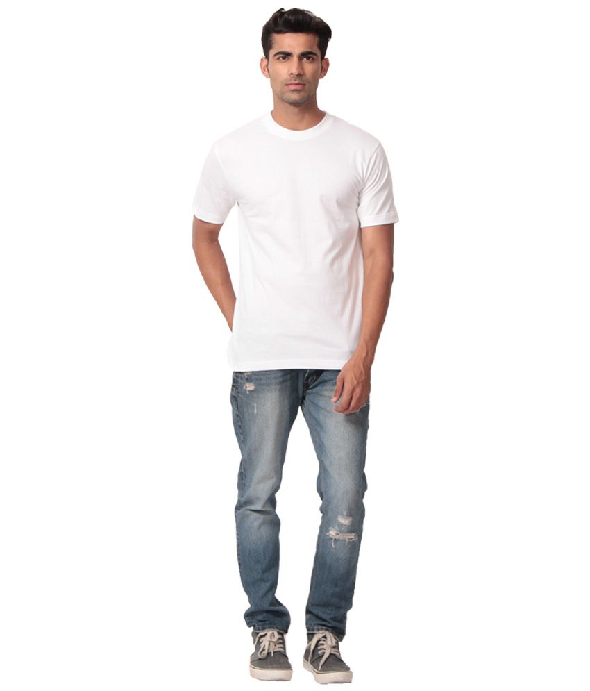 Clothe White Cotton Blend Round Neck T- Shirt - Buy Clothe White Cotton ...