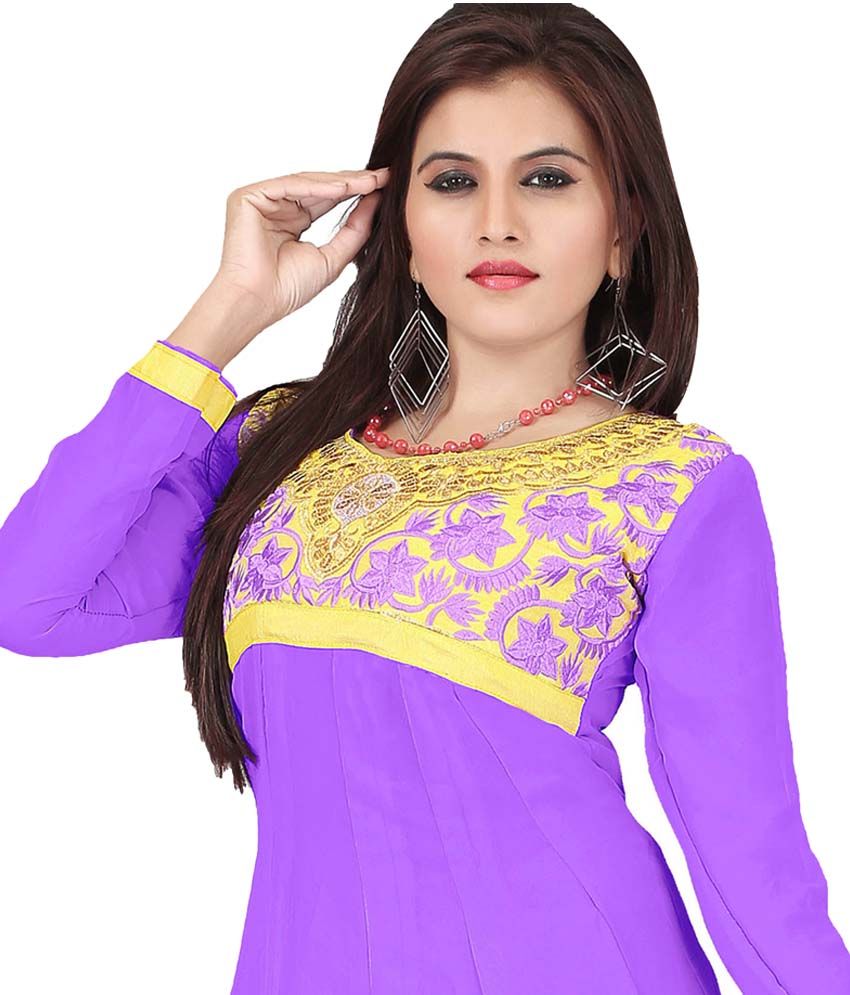 Jiya Purple Georgette A Line Unstitched Dress Material Buy Jiya Purple Georgette A Line