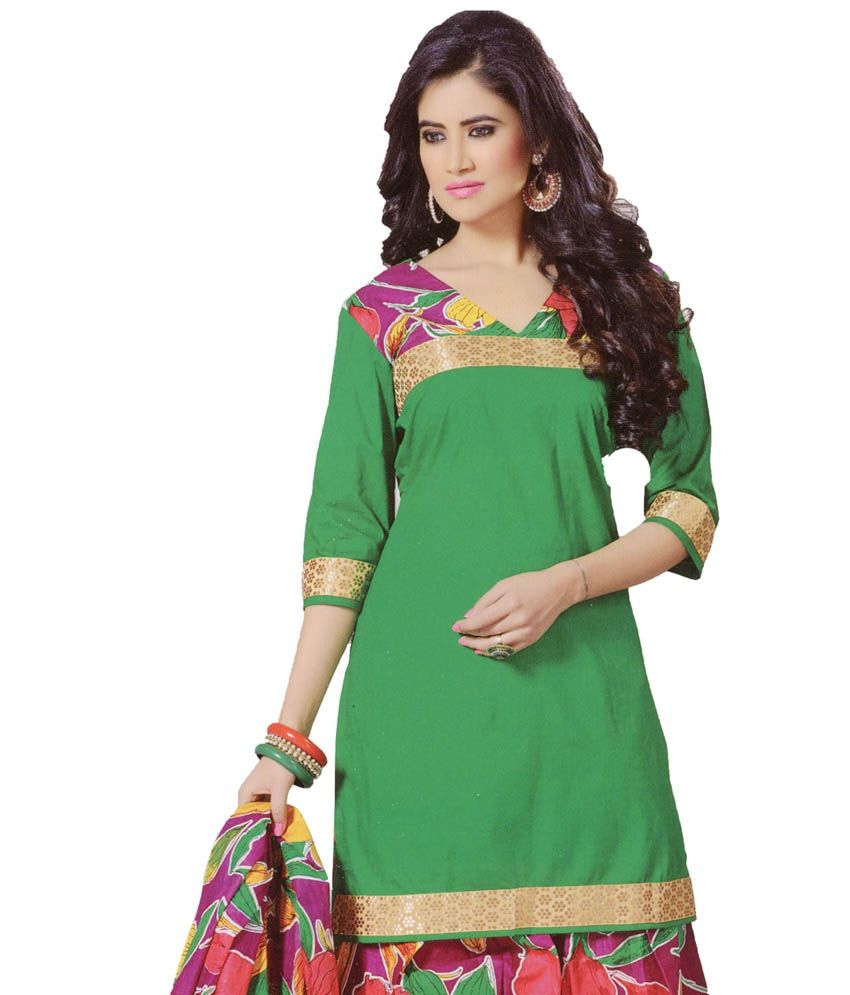 Balaji Fashion Green Cotton Unstitched Dress Material - Buy Balaji ...