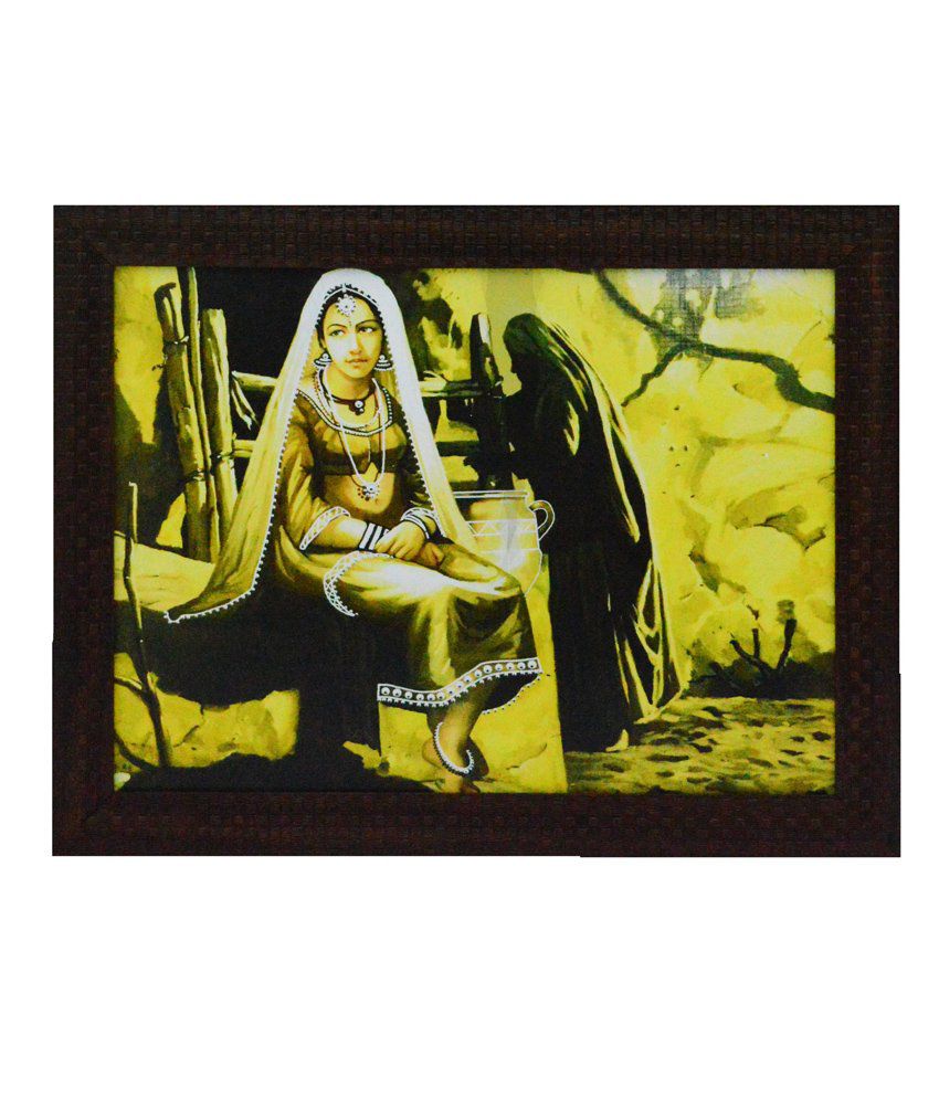     			eCraftIndia Village Women Design Satin Matt Texture Framed UV Art Print