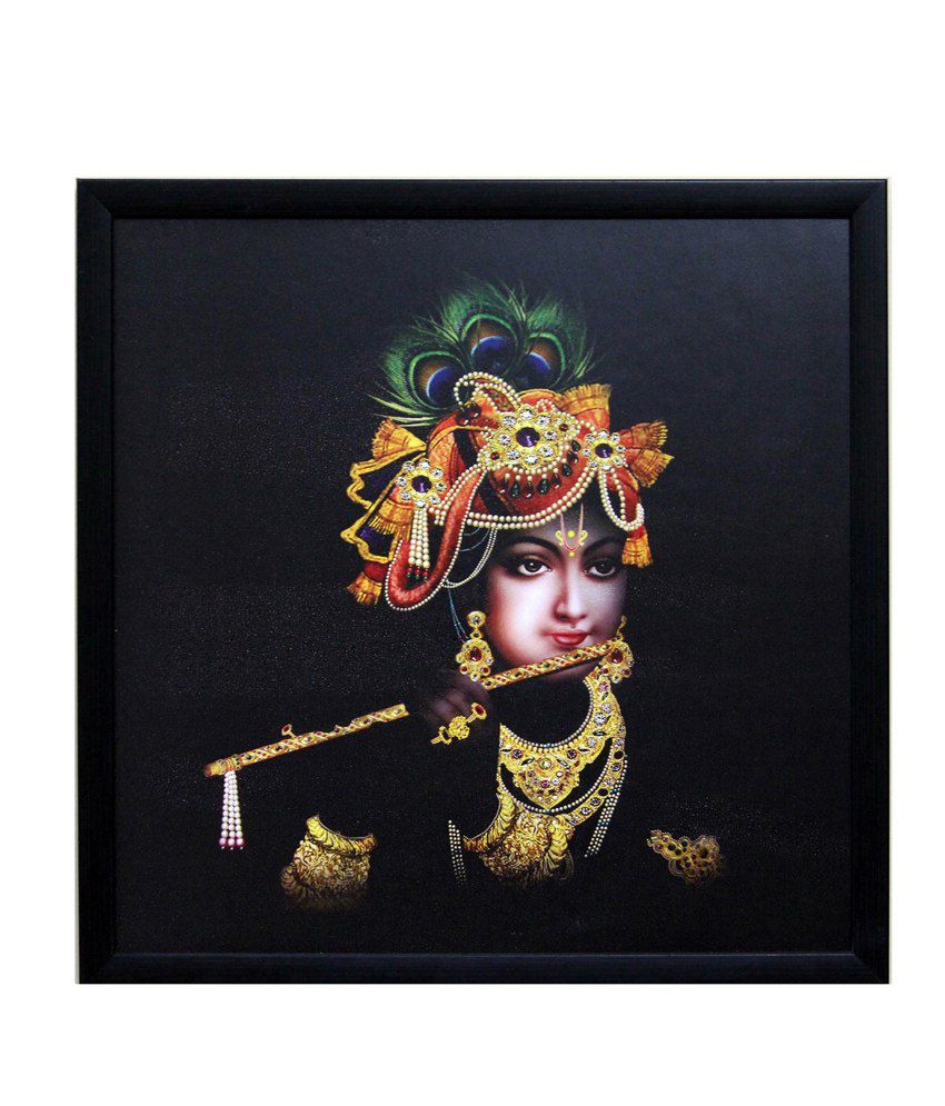     			eCraftIndia Krishna Playing Flute Satin Matt Texture Framed UV Art Print