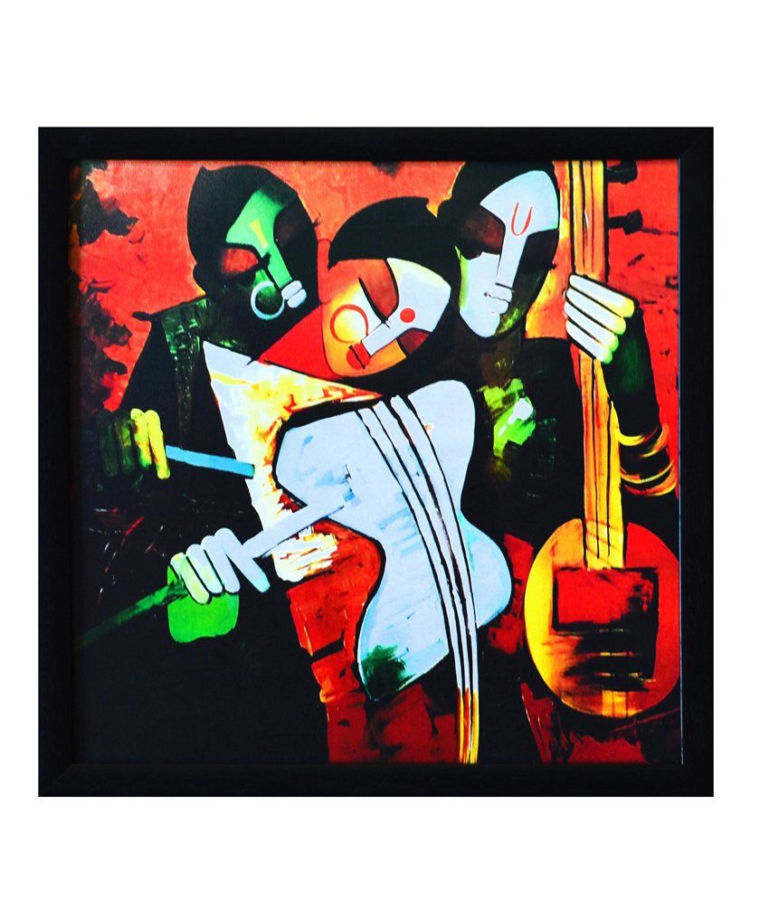     			eCraftIndia Abstract Couple playing Musical Instruments Satin Matt Texture Framed UV Art Print