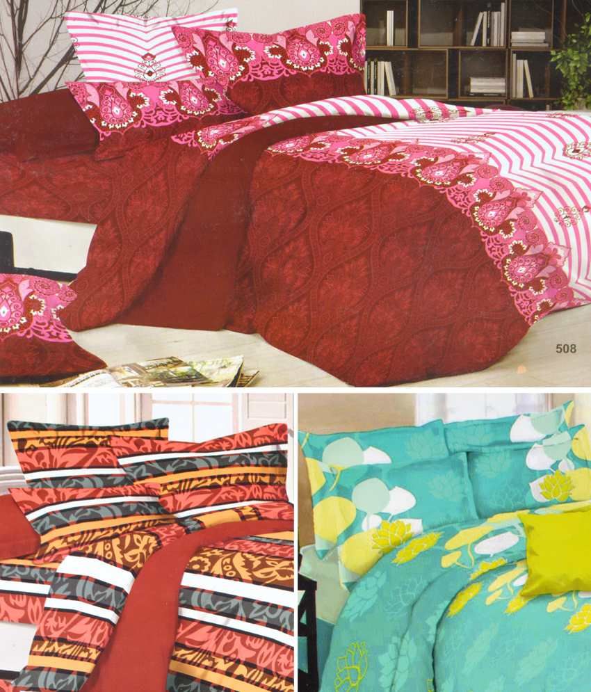 krishna Curtains Single Bed Sheets With Three Matching Pillow Cover Set