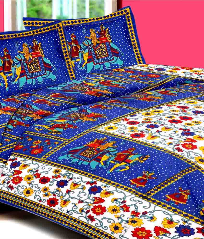     			UniqChoice Multicolor Cotton Traditional Double Bedsheet With 2 Pillow Covers