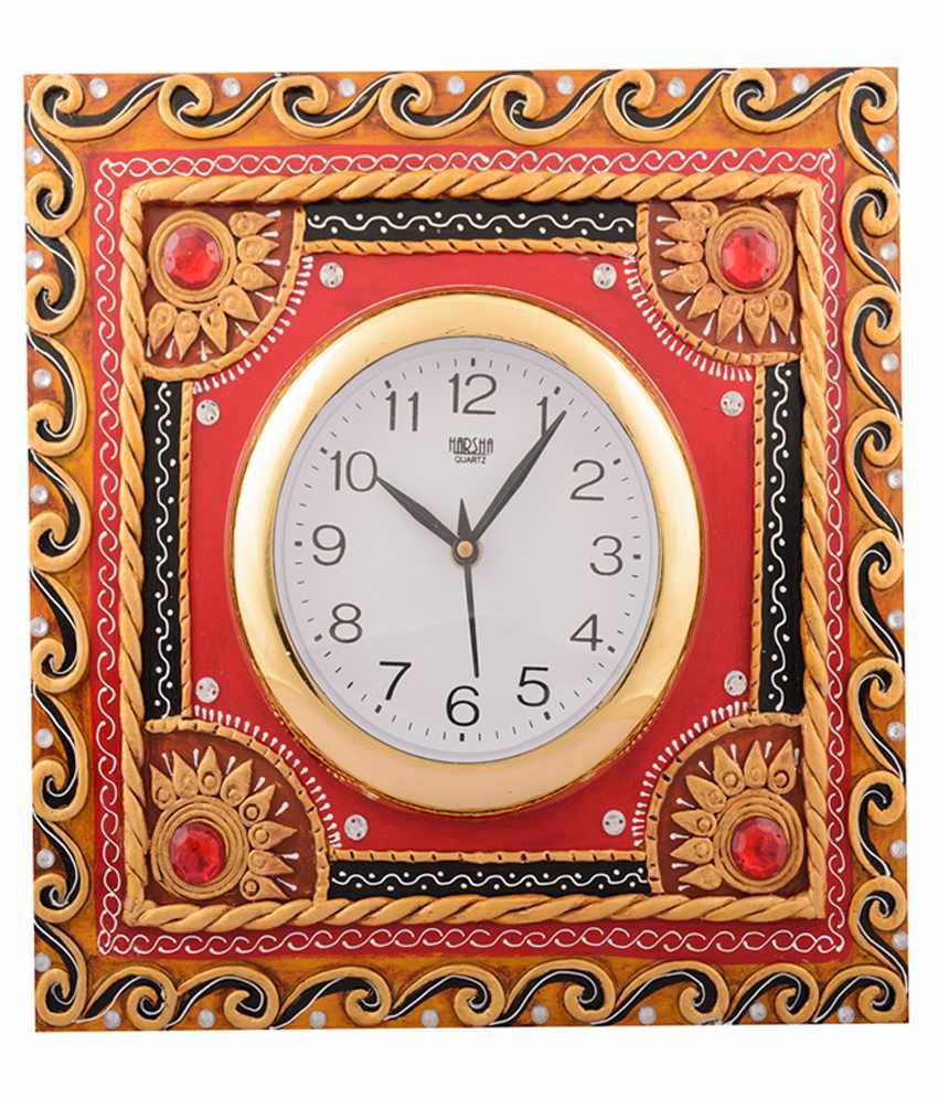     			Ecraftindia Red and Brown Wooden Wall Clock