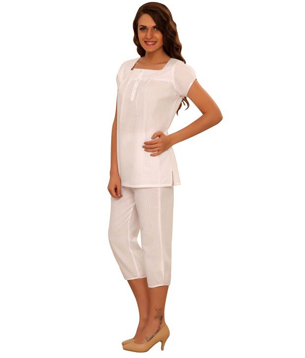 Buy Sleepins White Poly Cotton Nightsuit Sets Online at Best Prices in ...