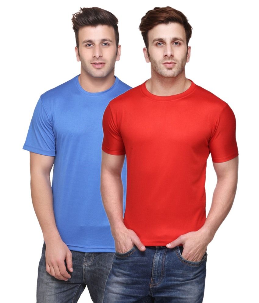     			Funky Guys Blue And Red Polyster Slim Fit Round Neck T-Shirt ( Pack of 2 )