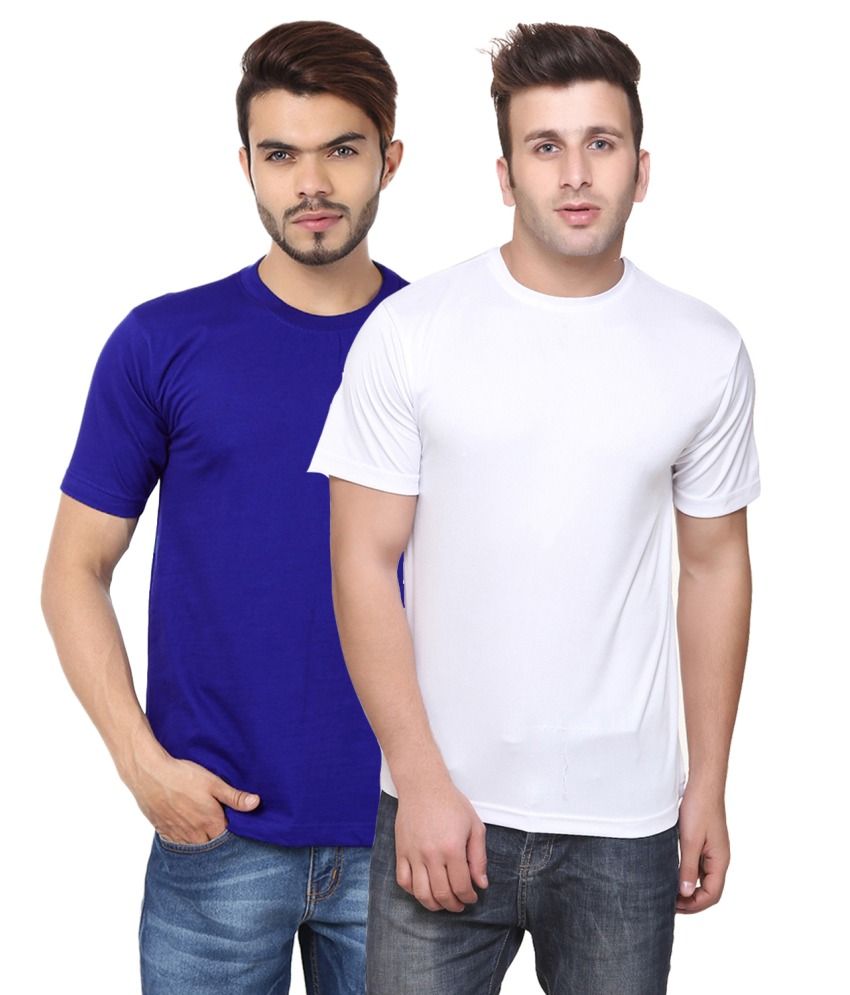     			Funky Guys Blue And White Cotton Blend T-shirt Set Of 2