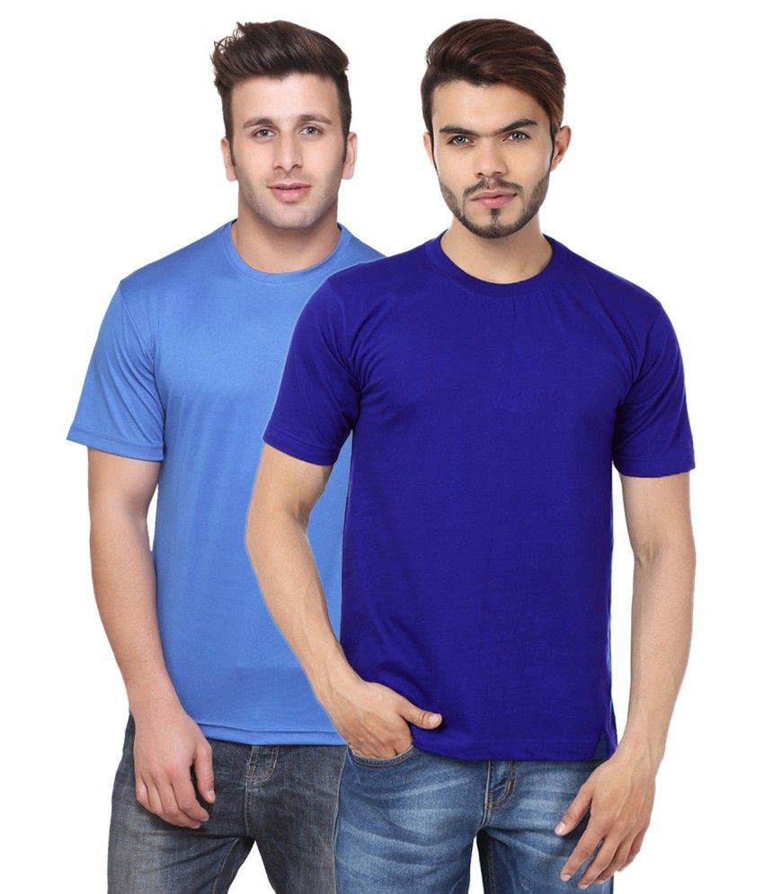     			Funky Guys Dark And Light Blue Cotton Blend T-shirt Set Of 2