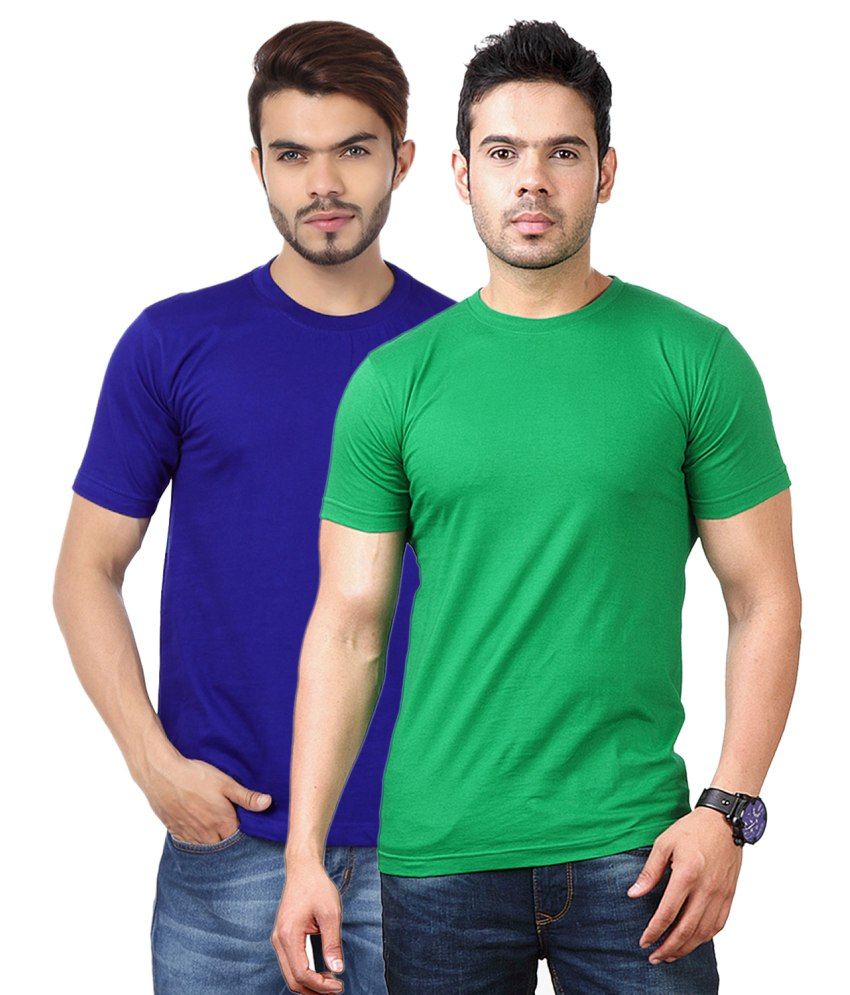     			Funky Guys Green And Blue Cotton Blend T-shirt Set Of 2