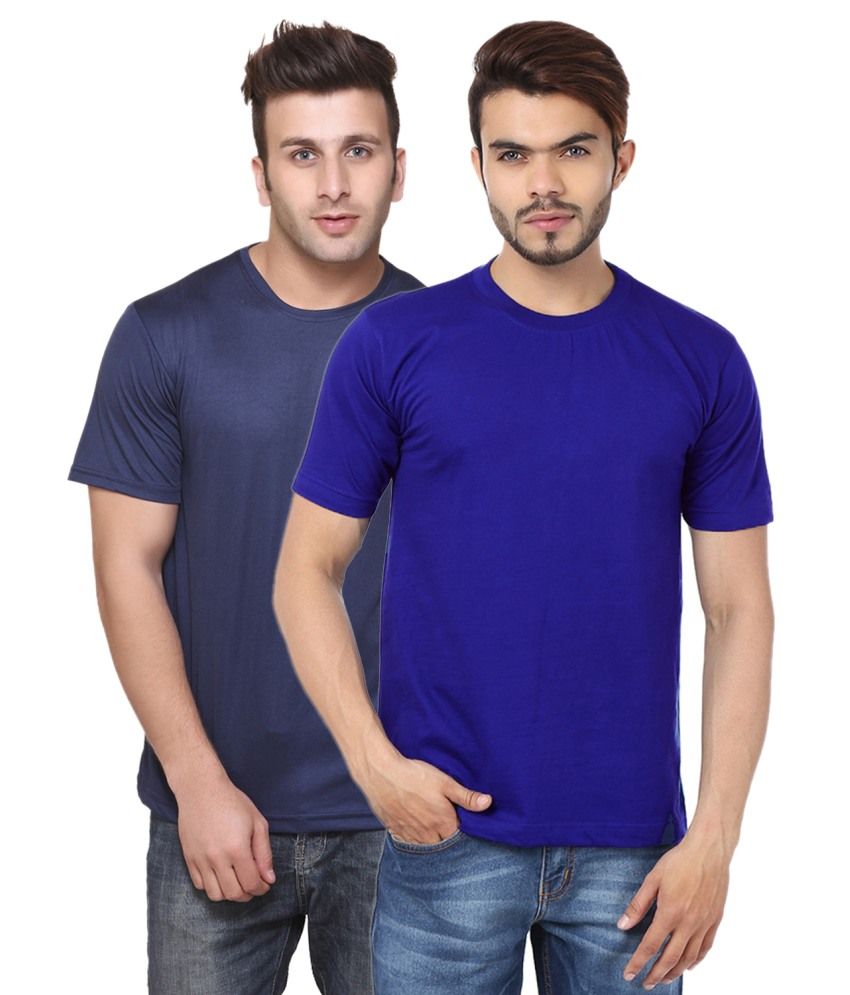     			Funky Guys Light And Navy Blue Cotton Blend T-shirt Set Of 2