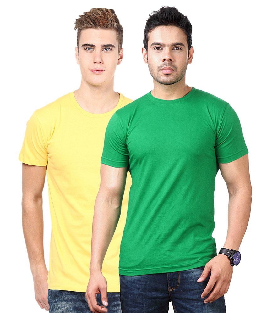     			Funky Guys Yellow And Green Polyster Slim Fit Round Neck T-Shirt ( Pack of 2 )