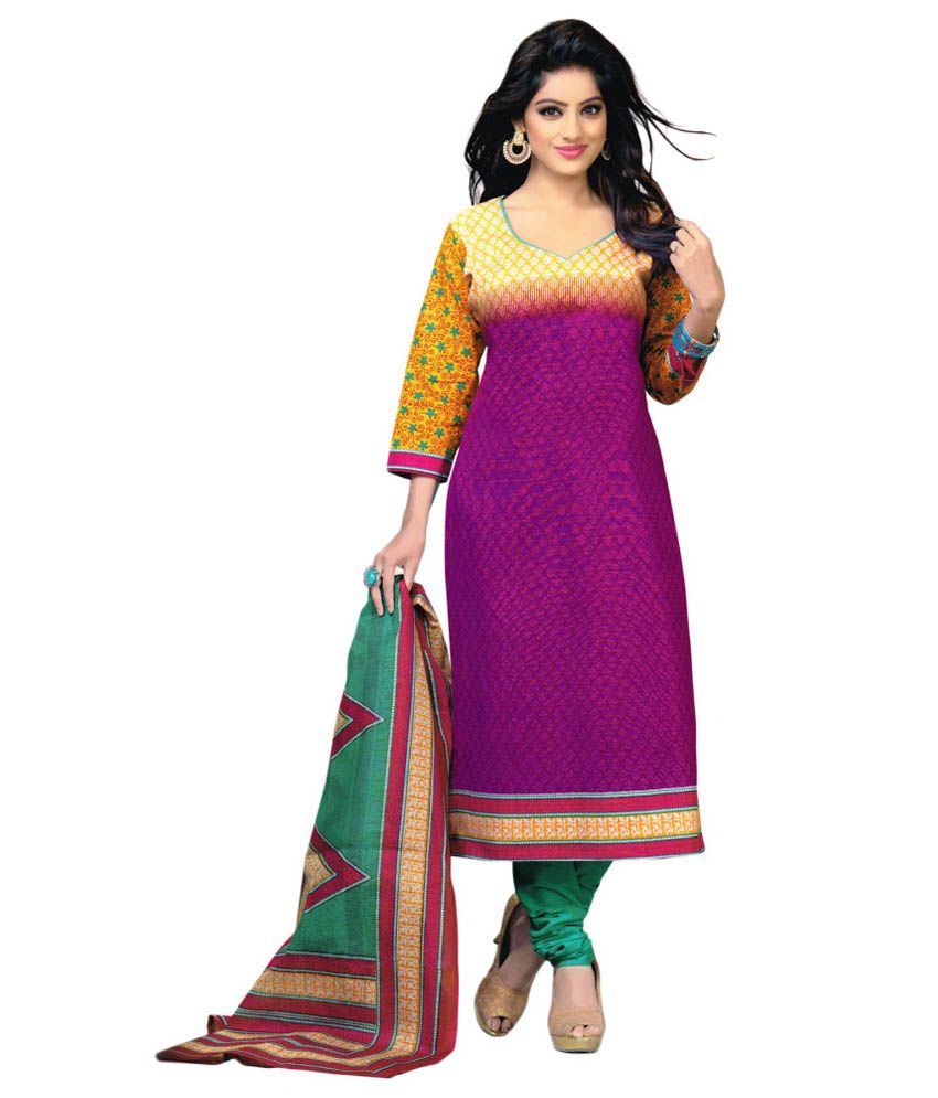 Sri Ganesh Purple Cotton Unstitched Dress Material - Buy Sri Ganesh ...
