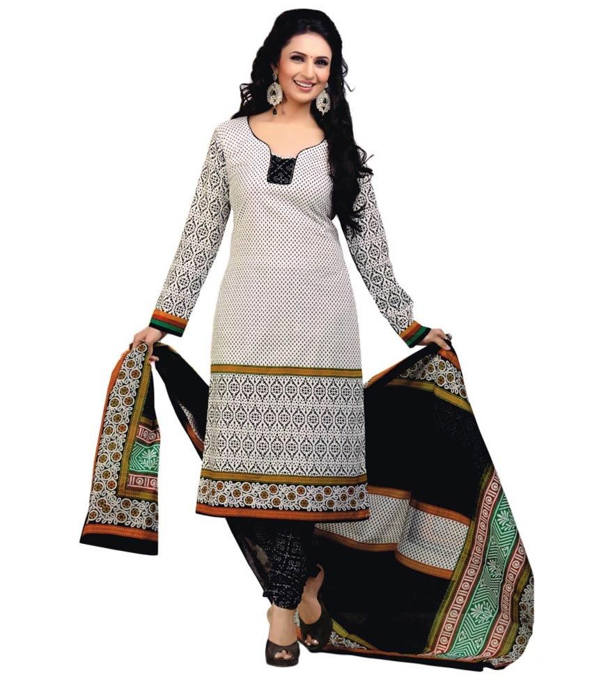 Sri Ganesh White Cotton Unstitched Dress Material - Buy Sri Ganesh White Cotton Unstitched Dress 