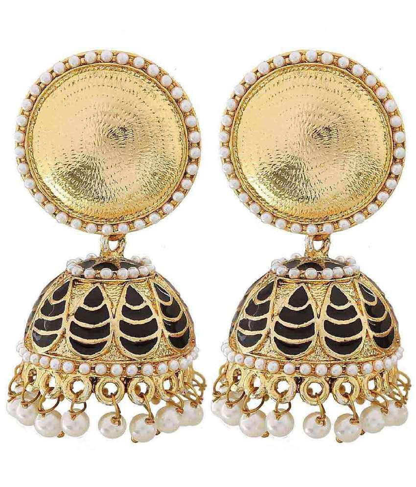     			The Jewelbox Black Pearl Brass Gold Plated Jhumkis