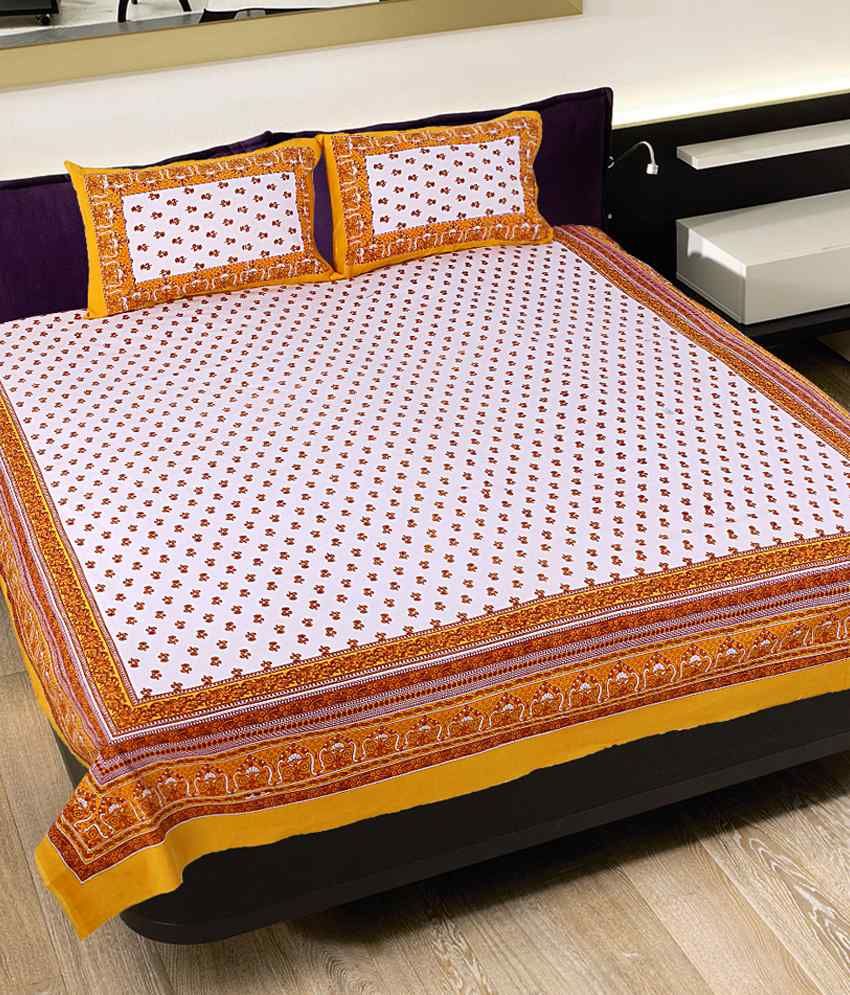 Uniqchoice 100 Cotton Rajasthani Traditional Printed King Size Uniqchoice 100 Cotton Rajasthani Traditional Printed King Size Double Bedsheet With 2 Pillow Cover