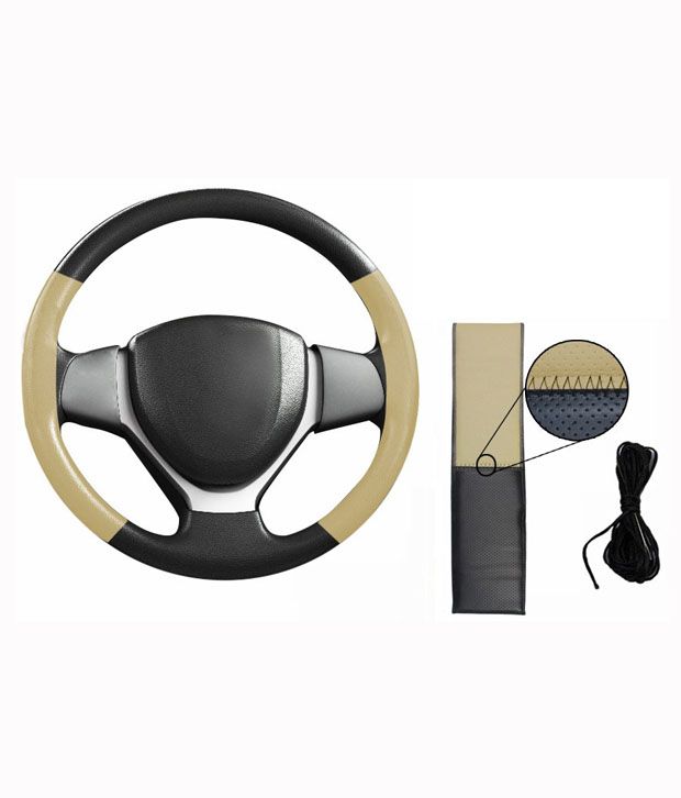 Spedy Black & Beige Leatherhette Car Steering Wheel Cover For Honda Amaze Buy Spedy Black