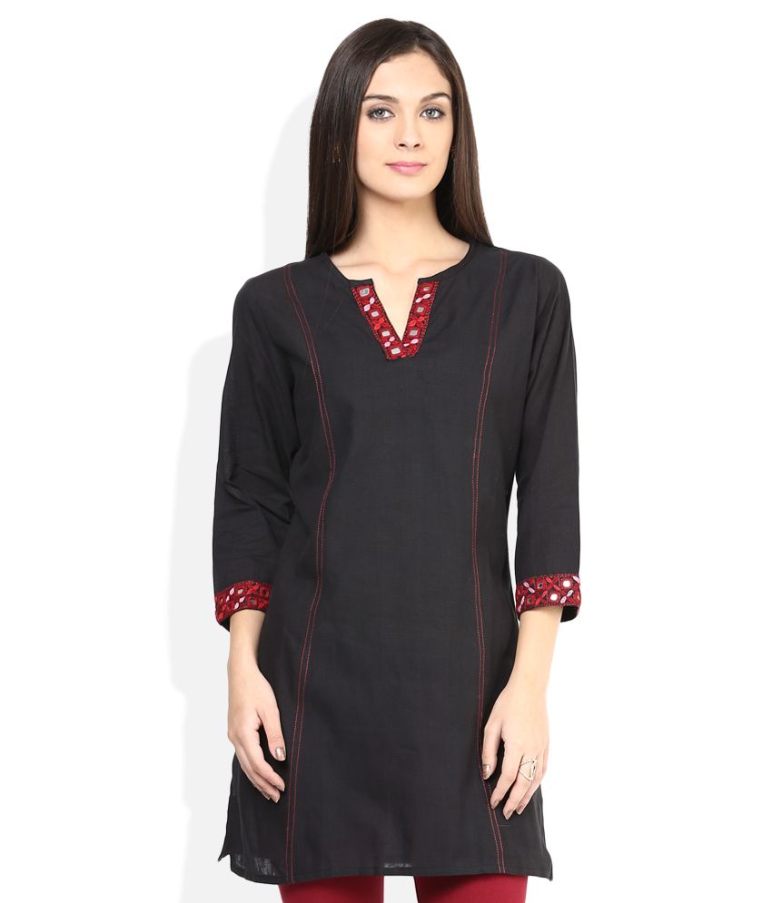 Fabindia Black Embroidered Tunic - Buy Fabindia Black Embroidered Tunic ...