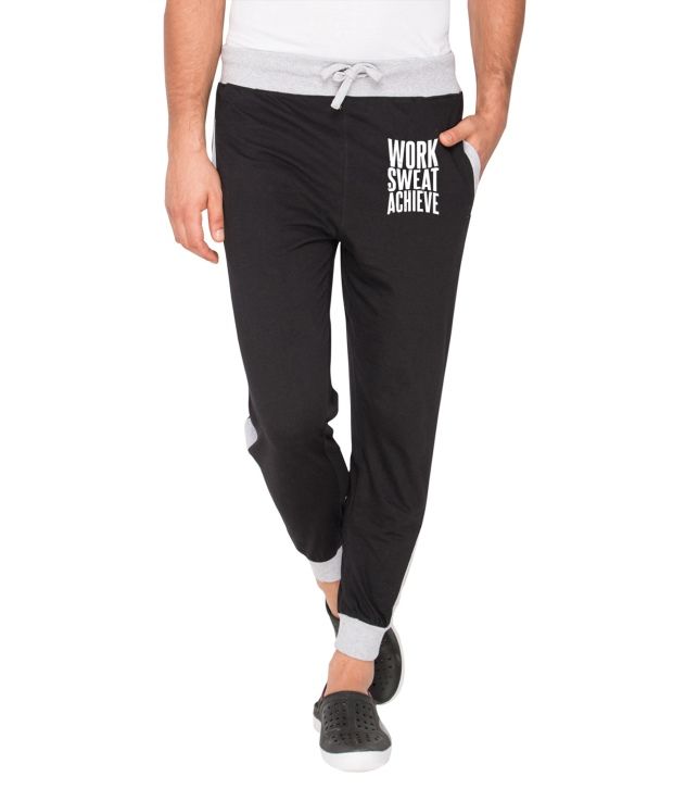     			Campus Sutra Black Cotton Printed Track Pant