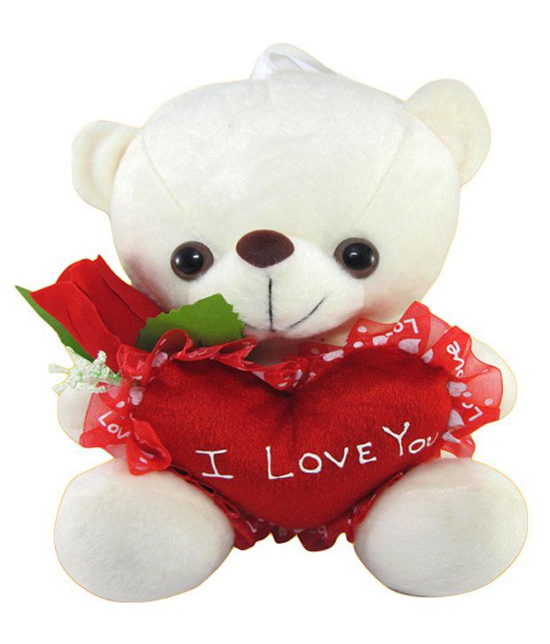     			Tickles I Love You Teddy with Rose & Heart Stuffed Soft Plush Animal Toy for Kids (Size: 21 cm Color: White)