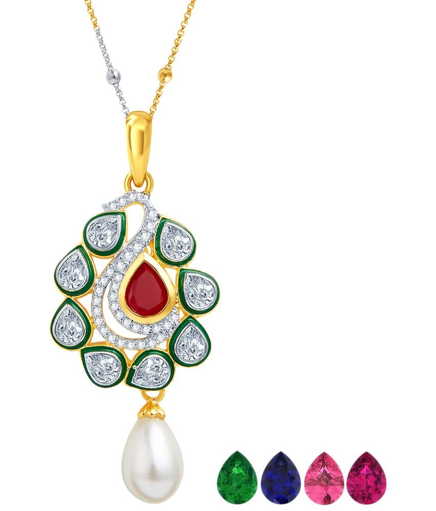Sukkhi Gold Rhodium Plated Cz Pendant Set With 5 Changeable Stones Sukkhi Gold Rhodium Plated Cz Pendant Set With 5 Changeable Stones In