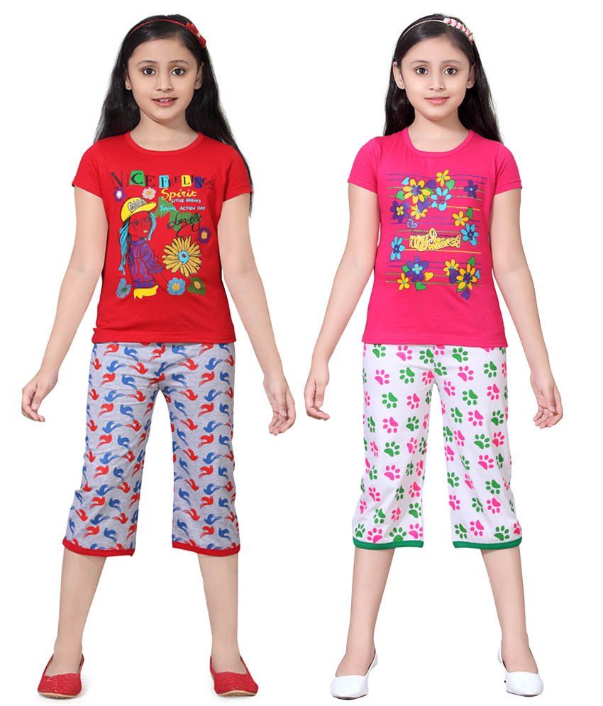     			Sini Mini Multicolour Cotton Tops And Shorts Pack Of 2