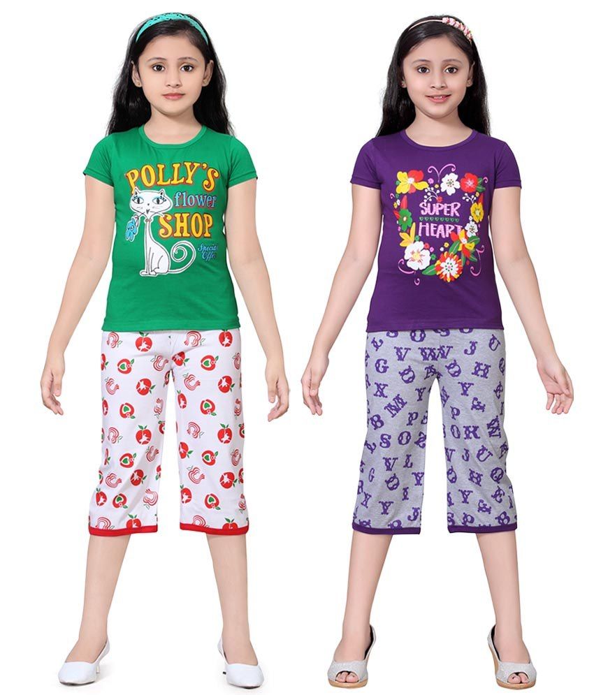     			Sini Mini Multicolour Cotton Tops And Shorts Pack Of 2