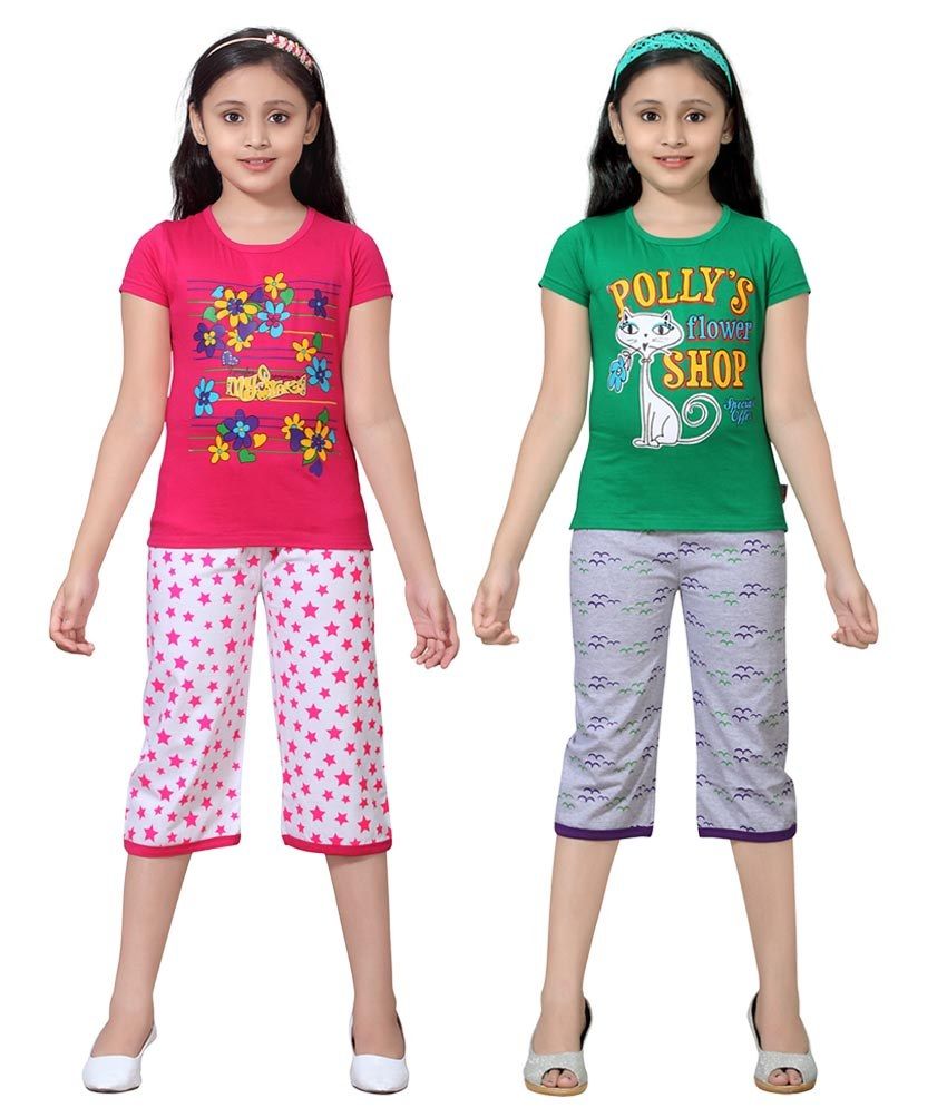     			Sini Mini Multicolour Cotton Tops And Shorts Pack Of 2