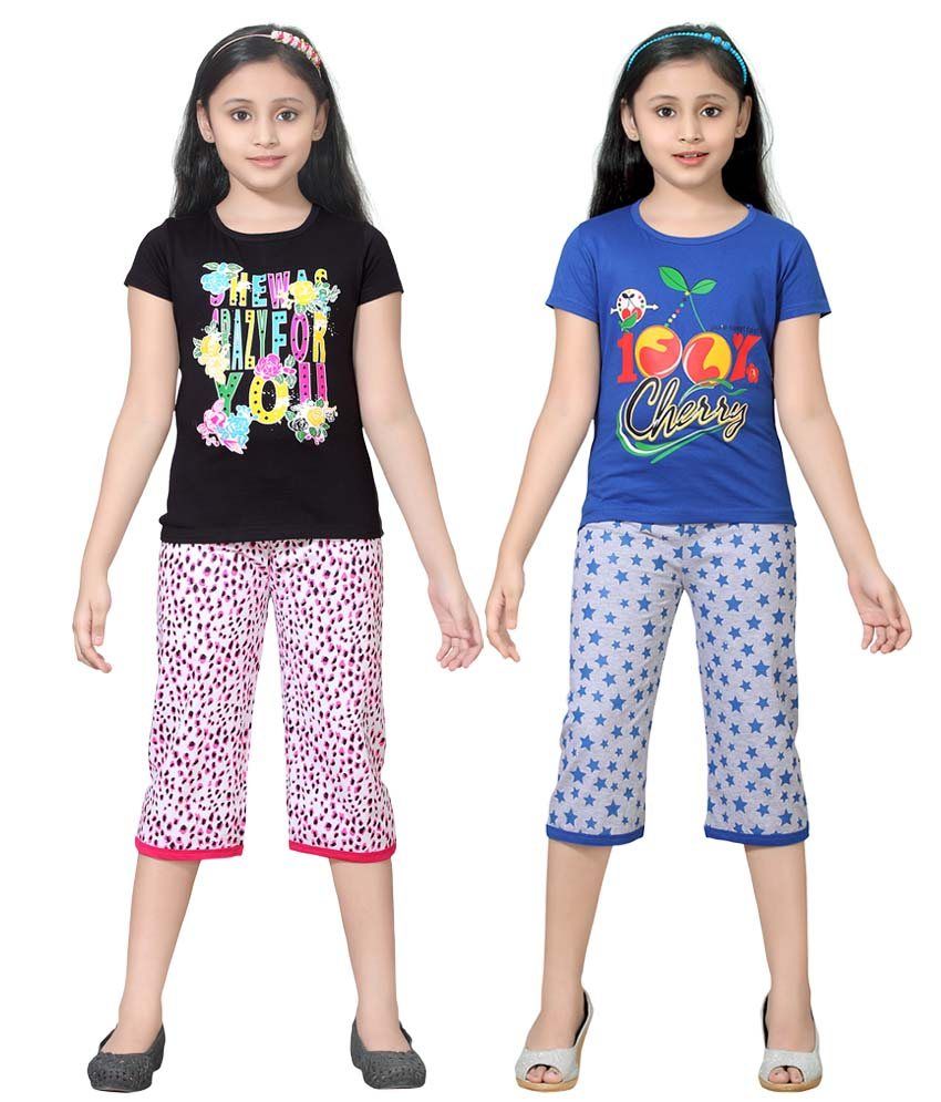     			Sini Mini Multicolour Cotton Tops And Shorts Pack Of 2