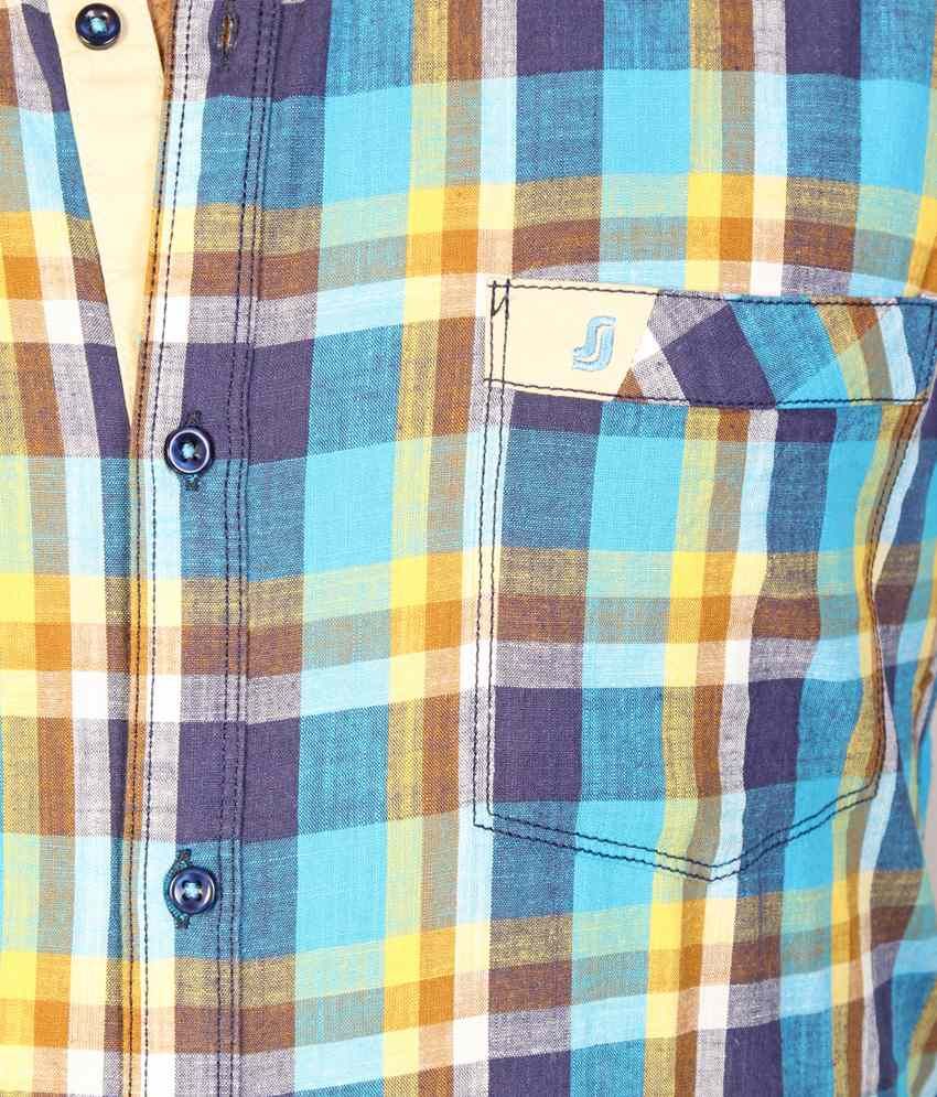 blue jeans checkered shirt