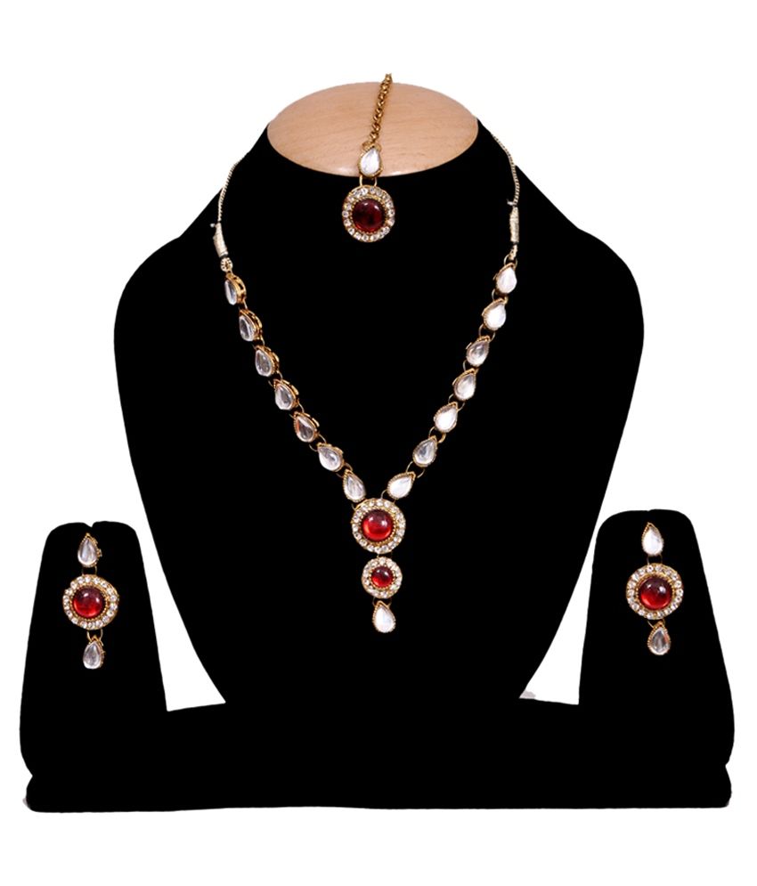 Fashion Square Golden & Red Alloy Necklace Set Buy Fashion Square