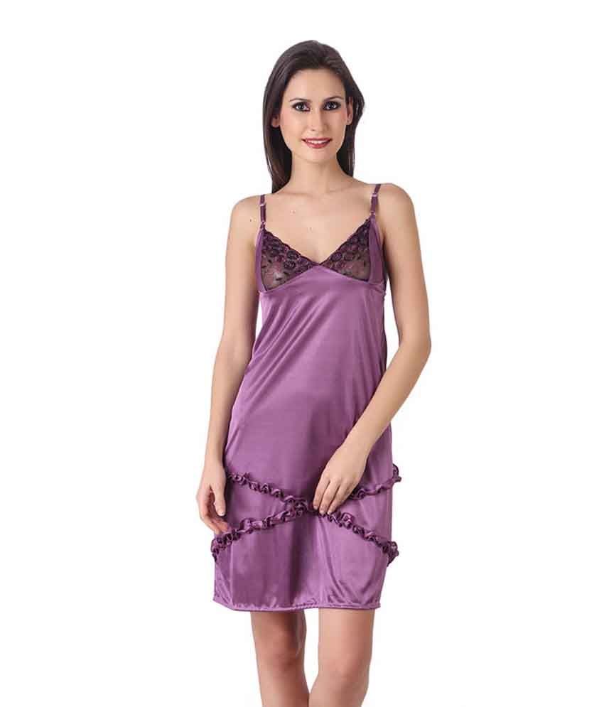 Buy Christy World Purple Satin Nighty & Night Gowns Pack of 2 Online at ...