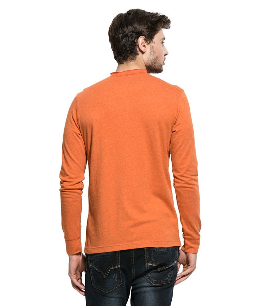 Mufti Orange Solid Henley T Shirt Buy Mufti Orange Solid Henley T