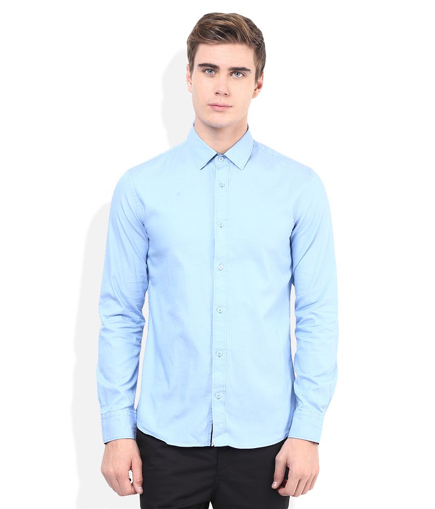 Celio Blue Solid Shirt - Buy Celio Blue Solid Shirt Online at Best ...