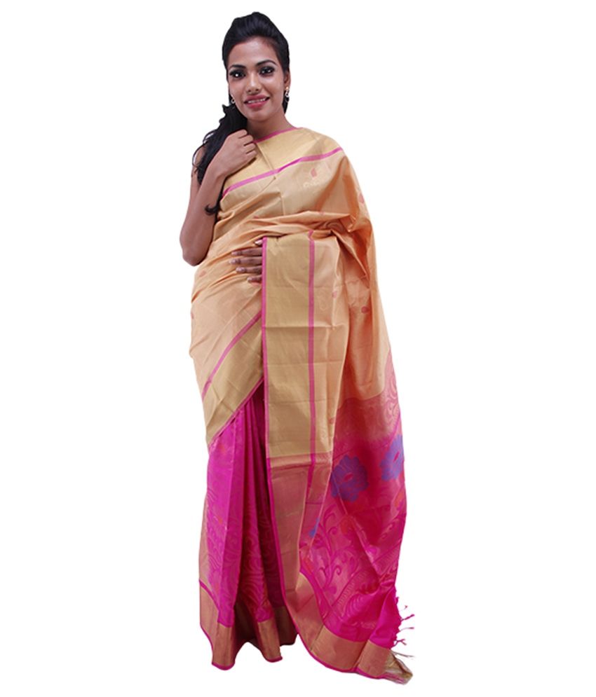 Co-optex Pink and Beige Coimbatore Soft Silk Saree with Blouse Piece ...