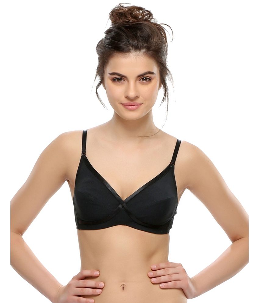     			Clovia Cotton Lycra Moulded Cup Black Comfort Bra