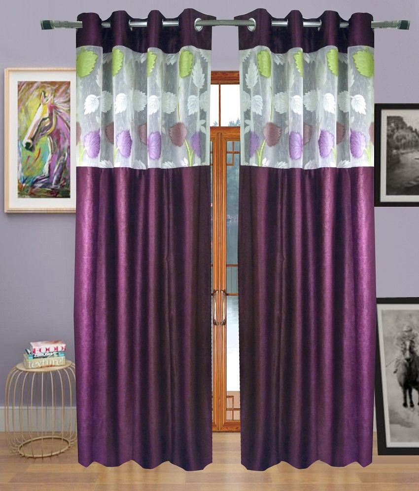     			Homefab India Plain Semi-Transparent Eyelet Door Curtain 7ft (Pack of 2) - Multicolor