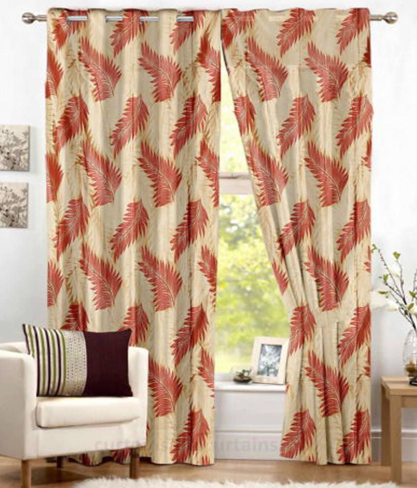     			Homefab India Floral Semi-Transparent Eyelet Window Curtain 5ft (Pack of 2) - Red